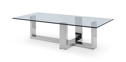 59" Clear And Silver Glass And Steel Coffee Table