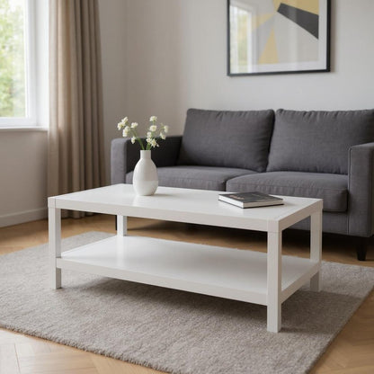 35" White Aluminum Coffee Table With Shelf