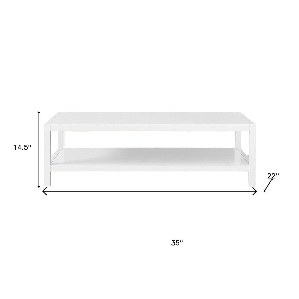 35" White Aluminum Coffee Table With Shelf