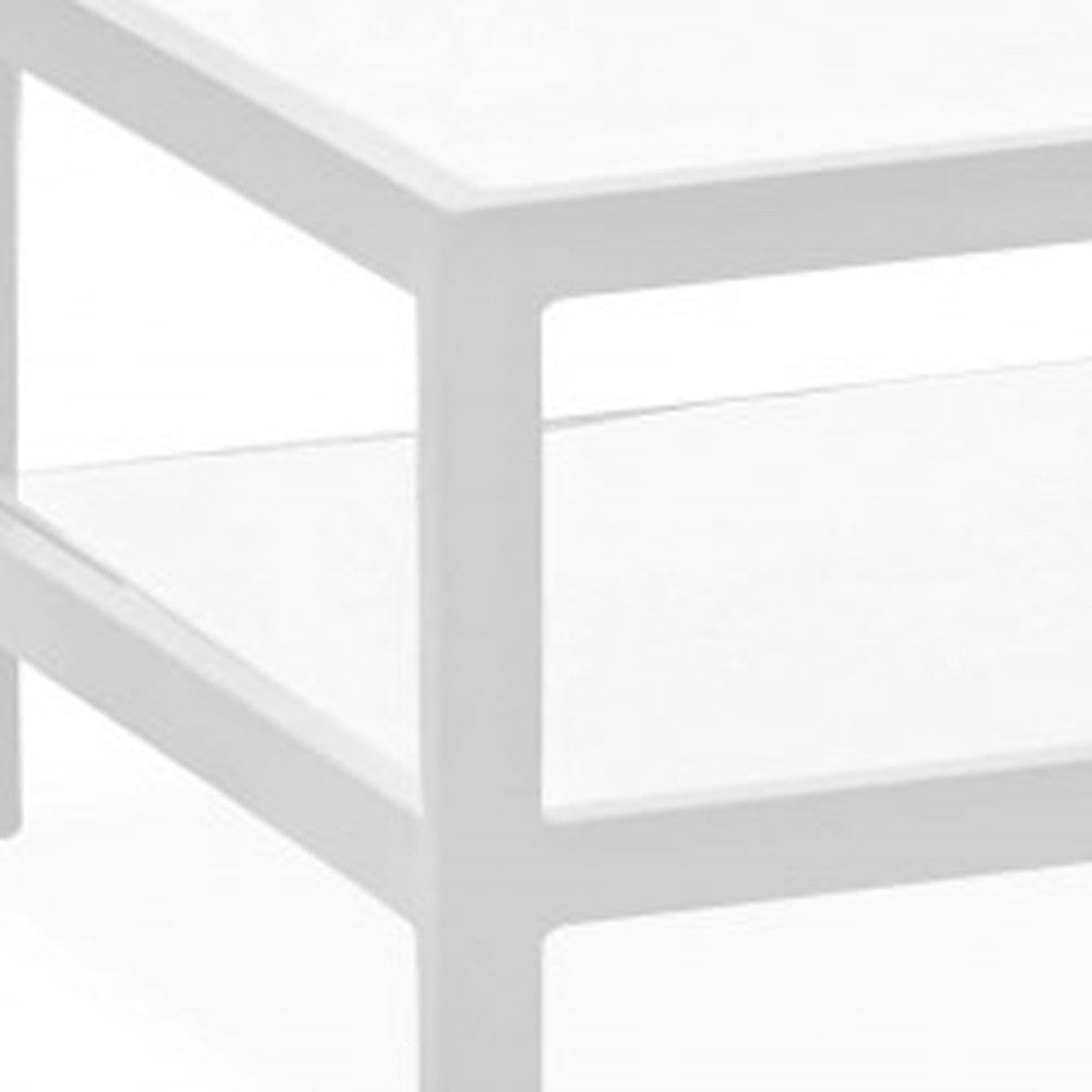 35" White Aluminum Coffee Table With Shelf