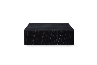 35" Black Genuine Marble And Brass Square Coffee Table