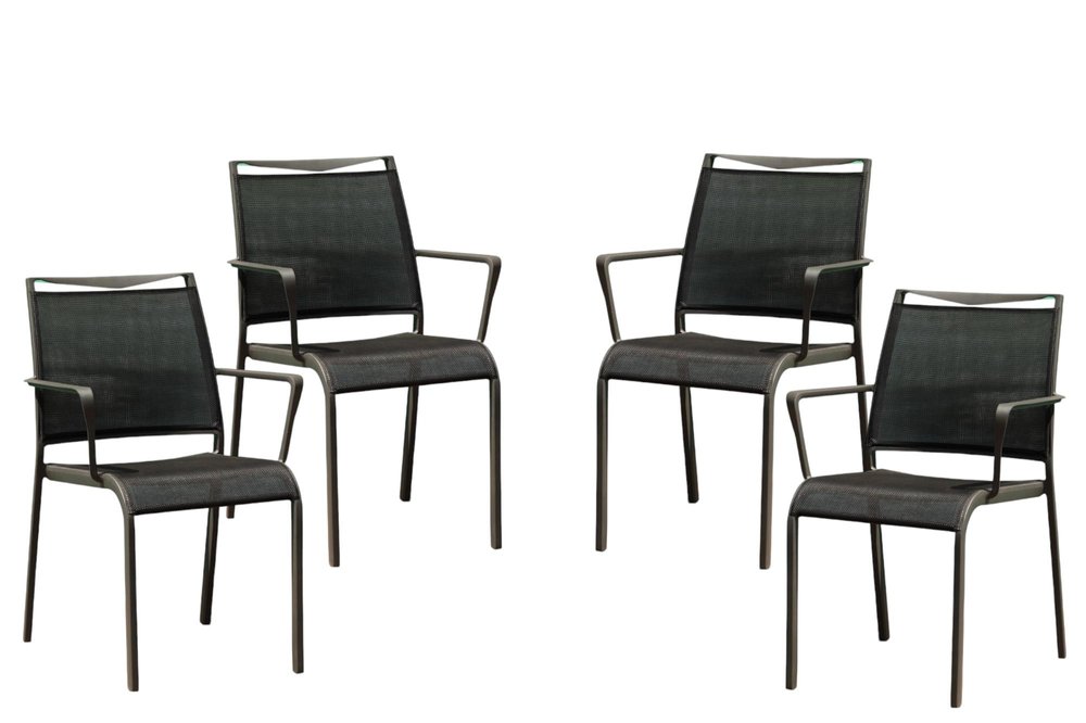 Set of Four Gray Dining Arm Chairs