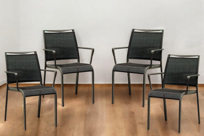 Set of Four Gray Metal Dining Arm Chairs