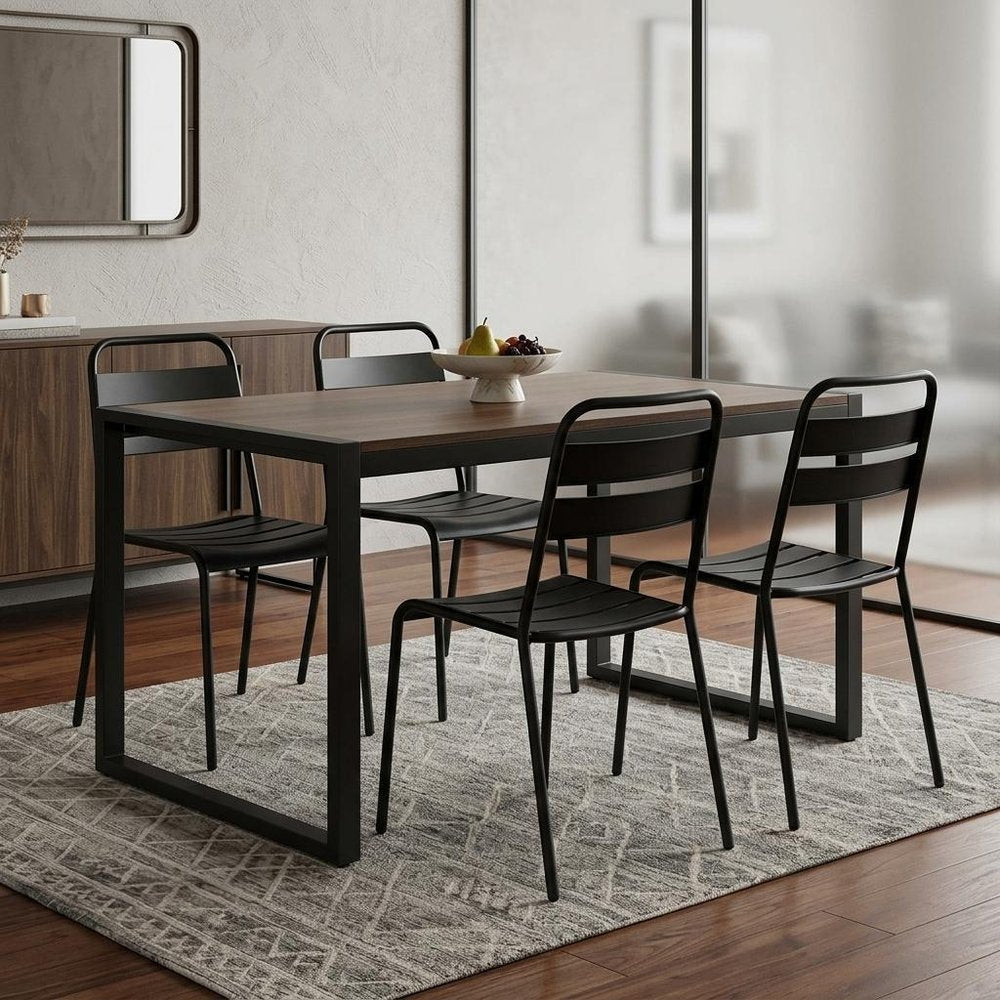 Set of Four Gray Faux Leather Dining Side Chairs
