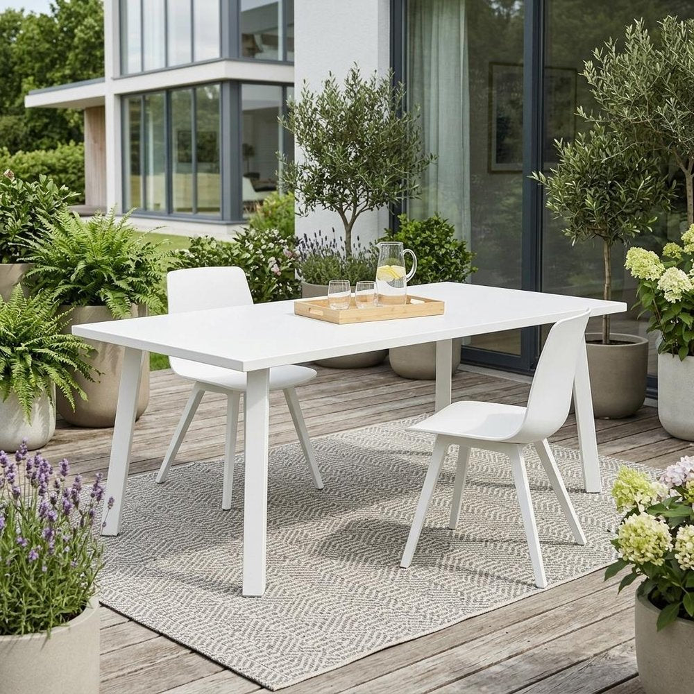 87" White Aluminum Outdoor Dining Table