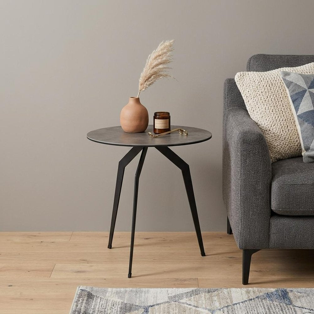 20" Black And Gray Ceramic Round End Table