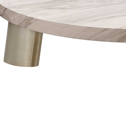 48" Gold And White Genuine Marble Round Coffee Table