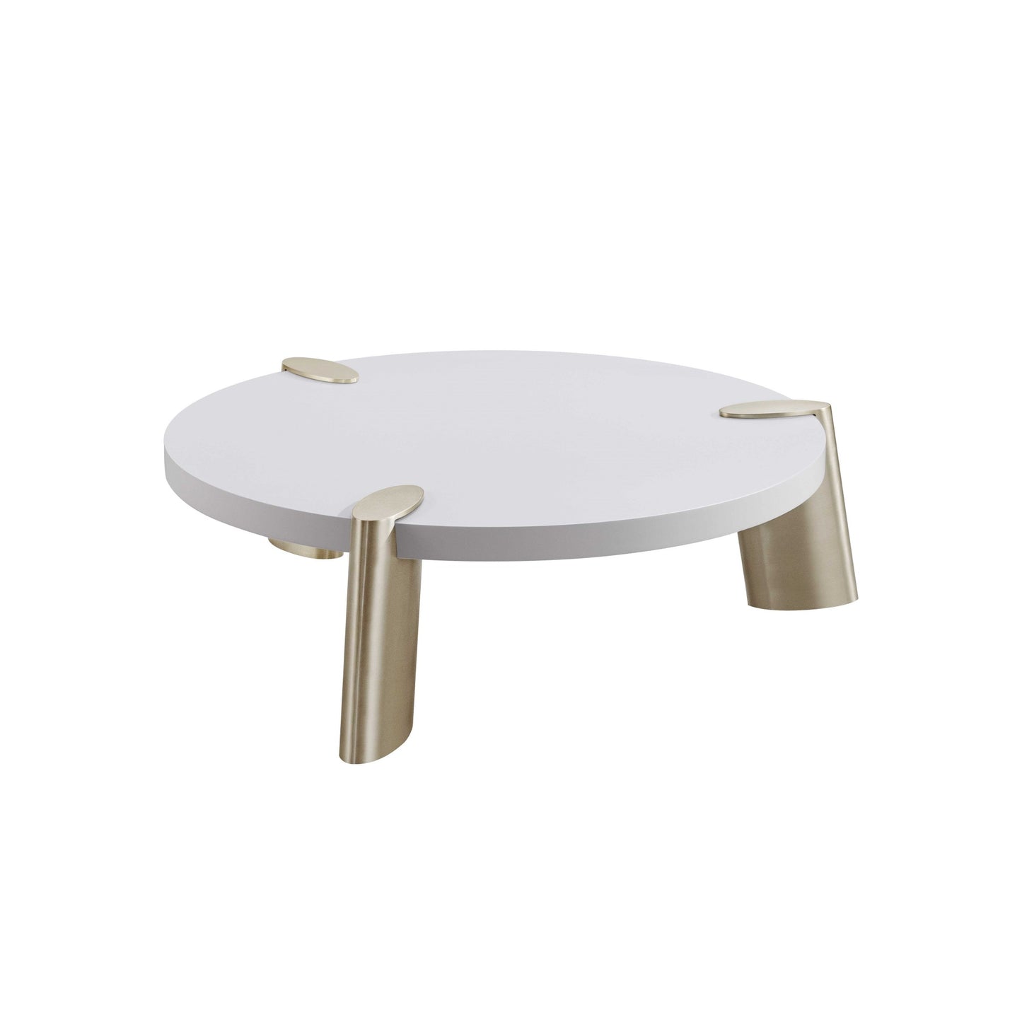 40" White And Gold Stainless Steel Round Coffee Table