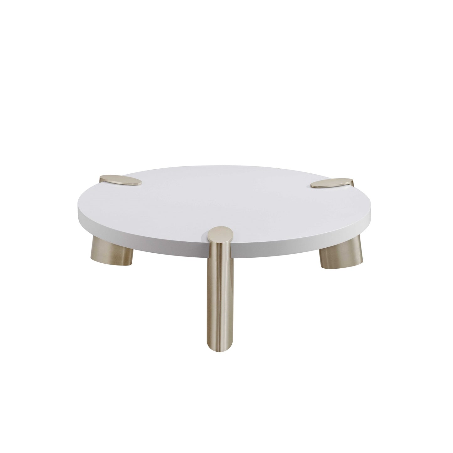 40" White And Gold Stainless Steel Round Coffee Table