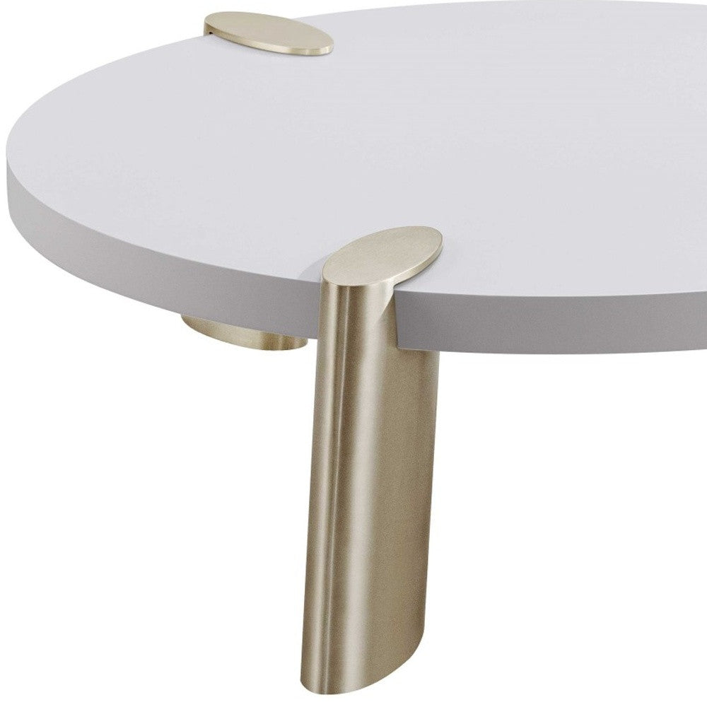 40" White And Gold Stainless Steel Round Coffee Table