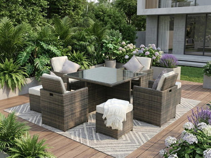 Nine Piece Clear and Gray Glass Dining Set