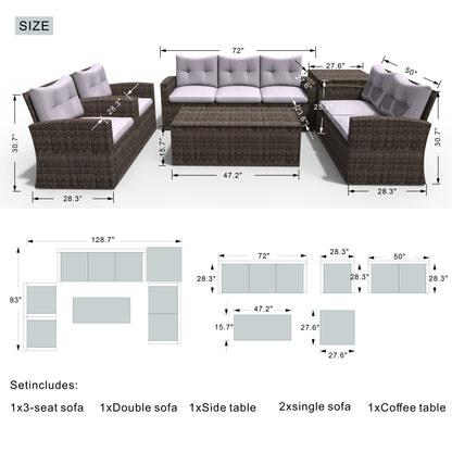 Six Piece Outdoor Brown Metal Sofa Seating Group With Cushions