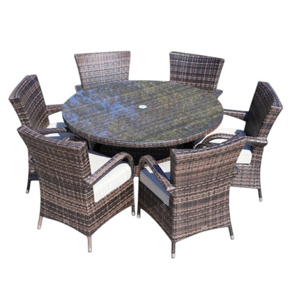 211" X 55" X 32" Brown 7Piece Outdoor Dining Set With Washed Cushion