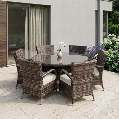 Seven Piece Clear and Gray Round Glass Dining Set
