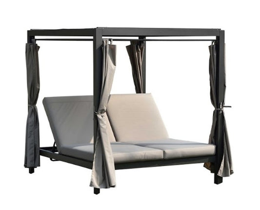 162" Gray Metal and Cushions Reclining Patio Daybed
