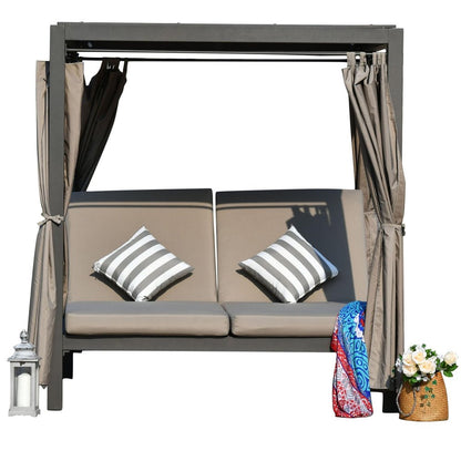 162" Gray Metal and Cushions Reclining Patio Daybed