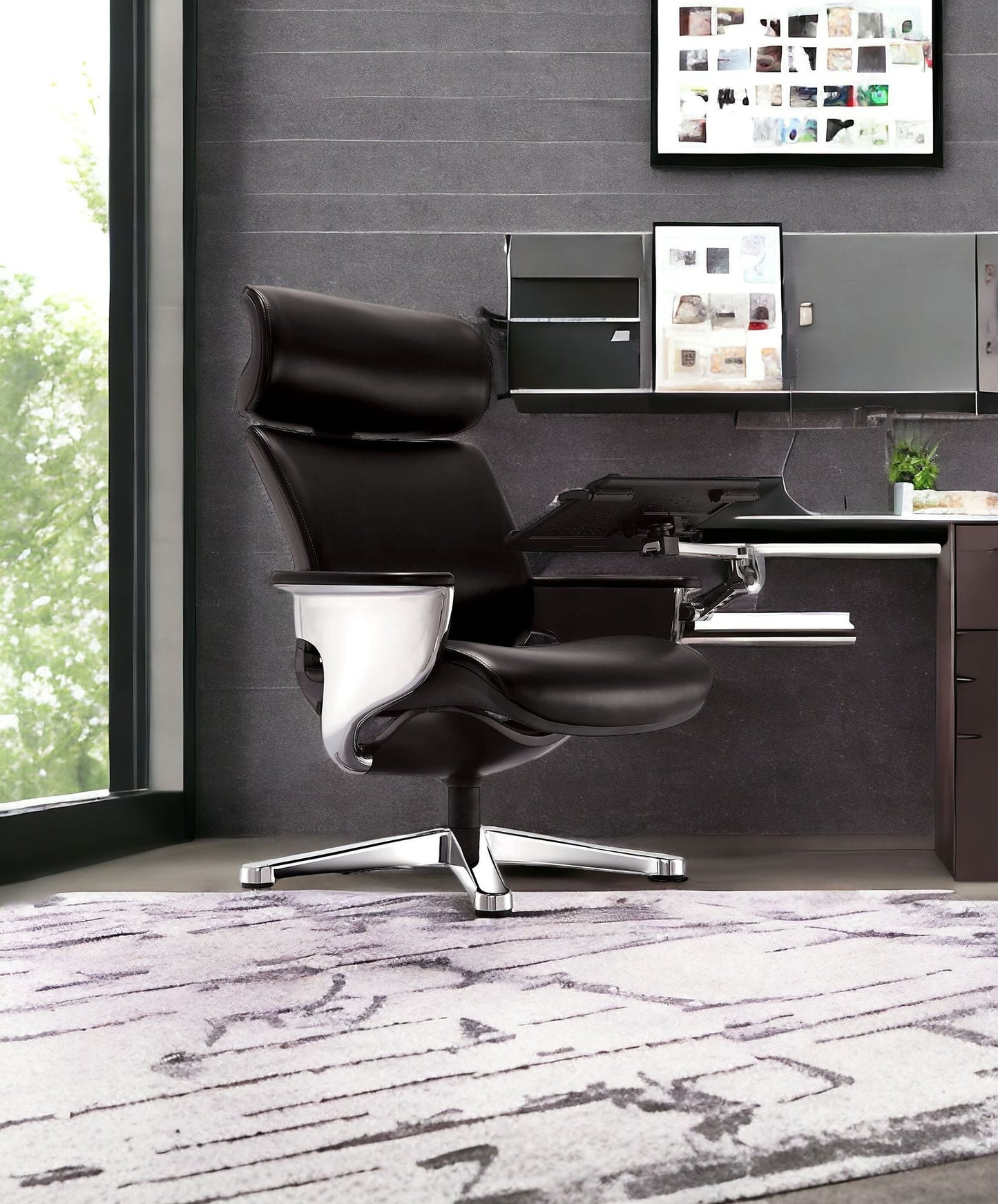 White and Dark Brown Swivel Faux Leather Executive Office Chair