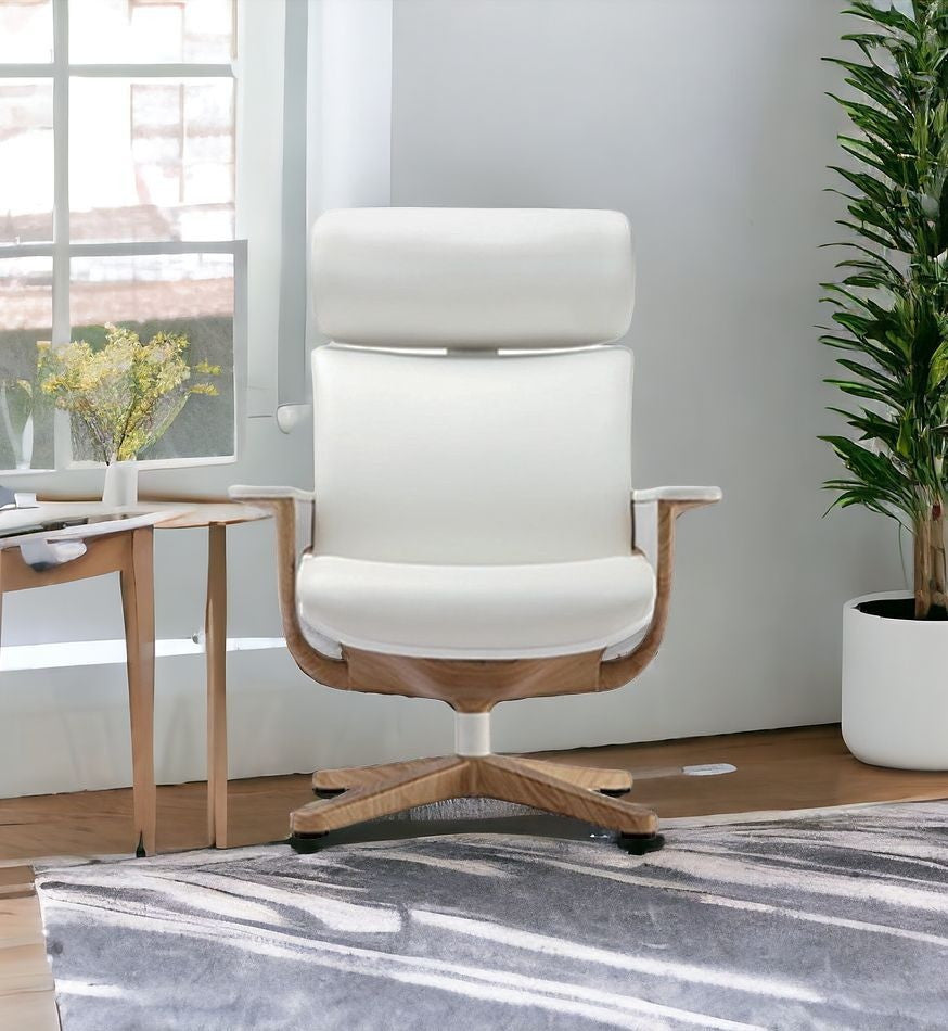 White and Dark Brown Swivel Faux Leather Executive Office Chair