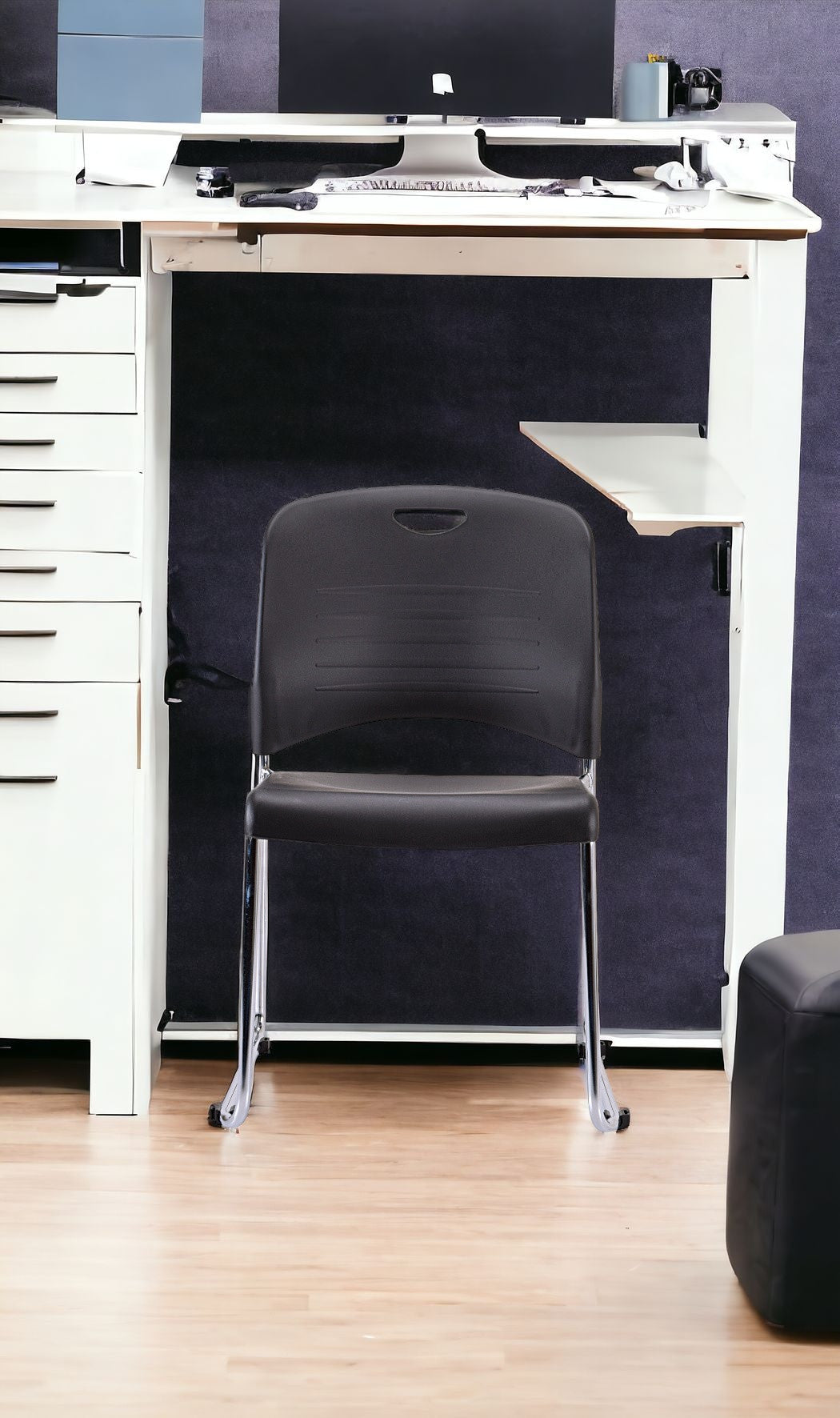 Set of Four Black and Silver Plastic Office Chair