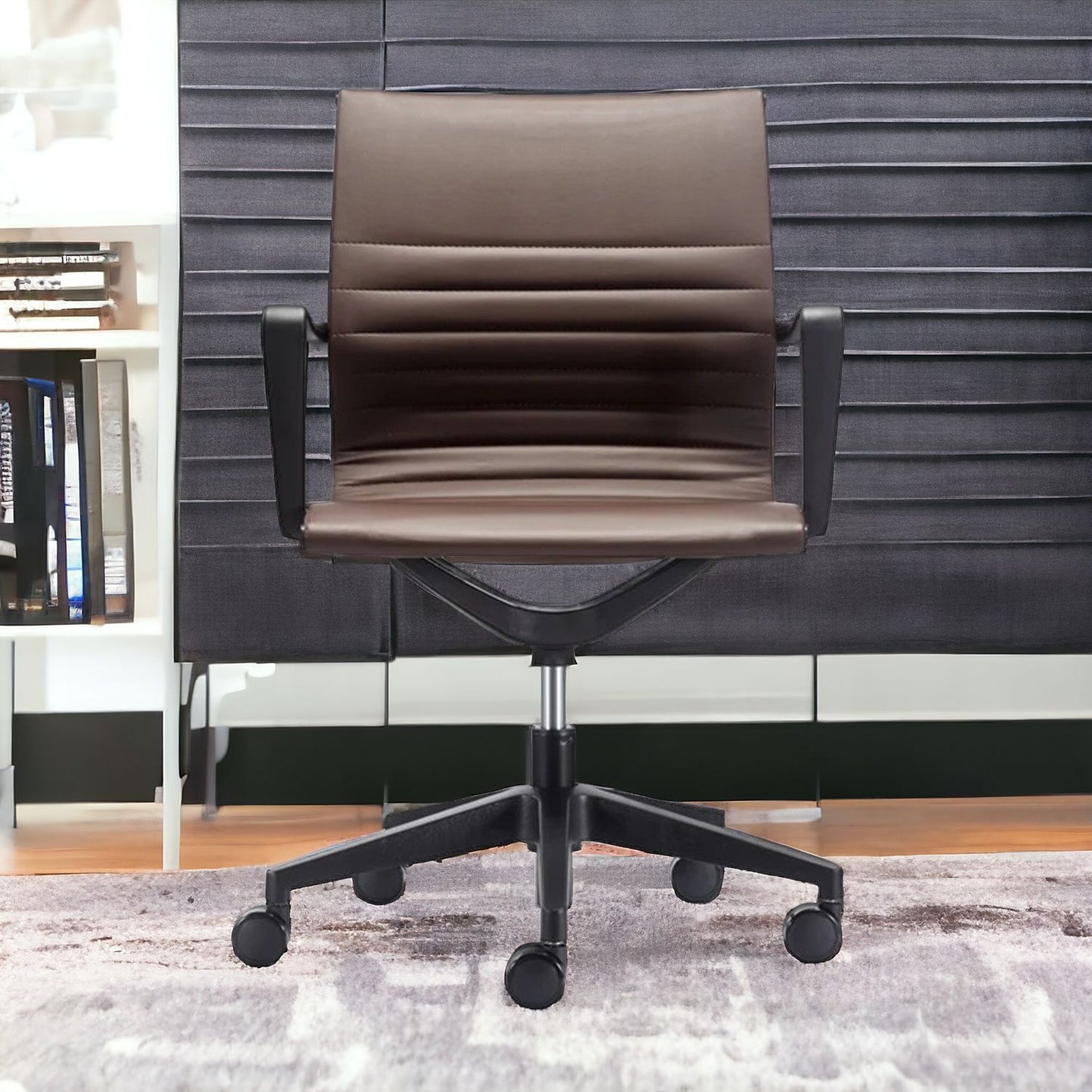 Black Adjustable Swivel Faux Leather Rolling Office Chair