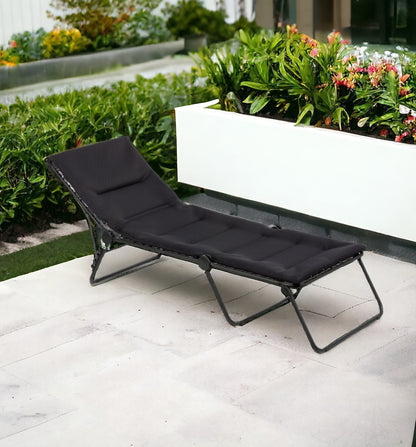 28" Black and Steel Outdoor Chaise Lounge with Black Cushion