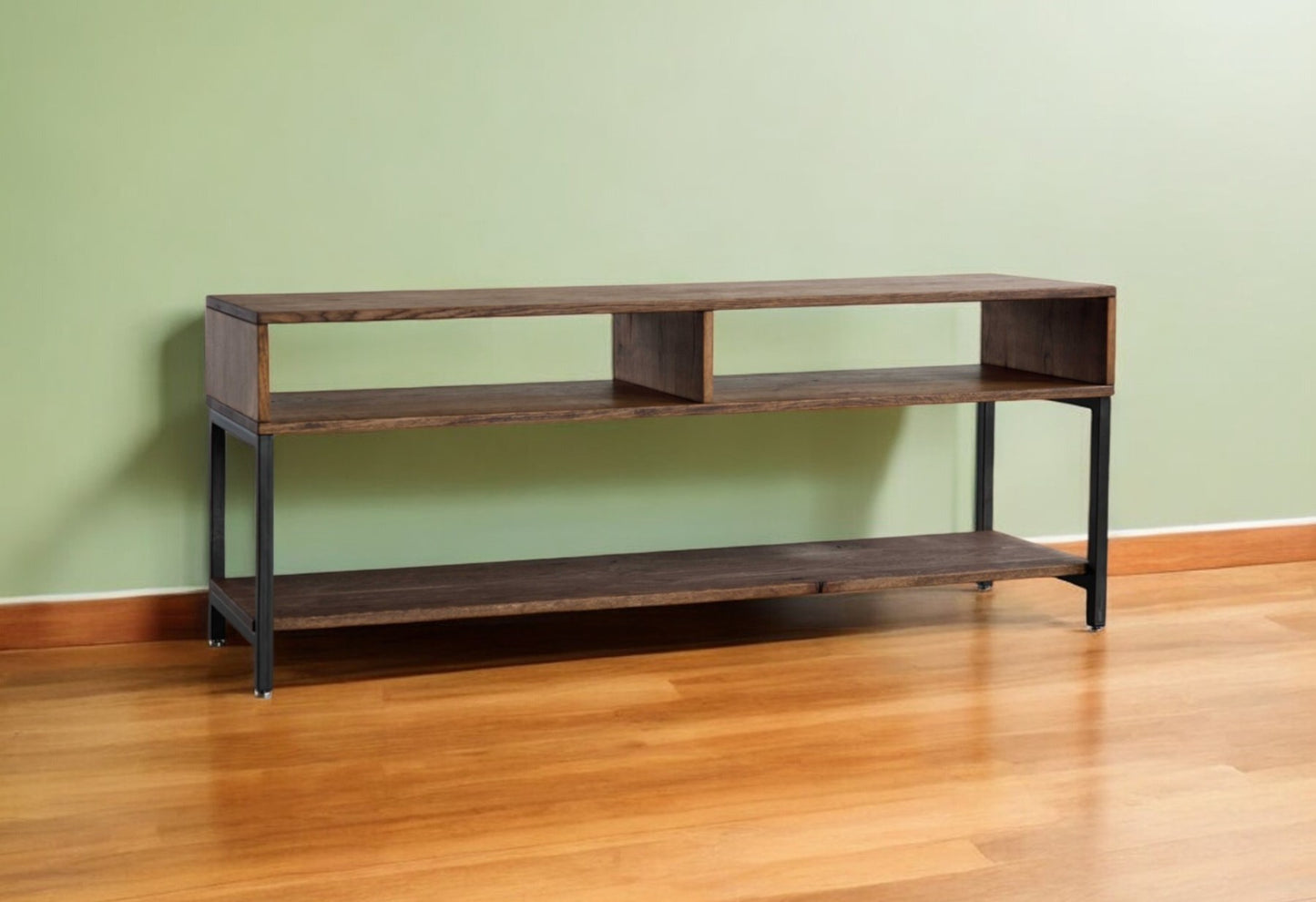 60" Brown Wood Open Shelving TV Stand