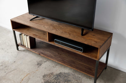 60" Brown Wood Open Shelving TV Stand