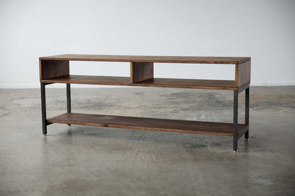 60" Brown Solid Wood Open Shelving TV Stand