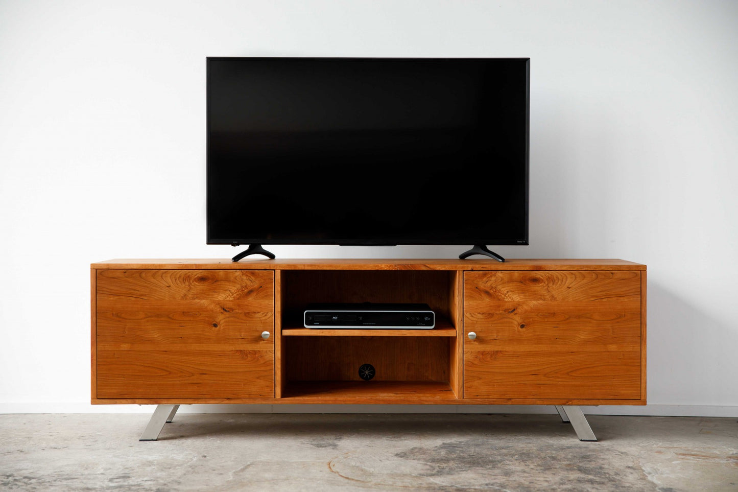 72" Brown Wood Cabinet Enclosed Storage TV Stand