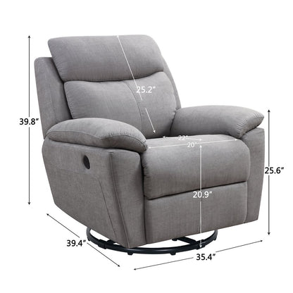 35" Light Gray Fabric Power Recliner With USB