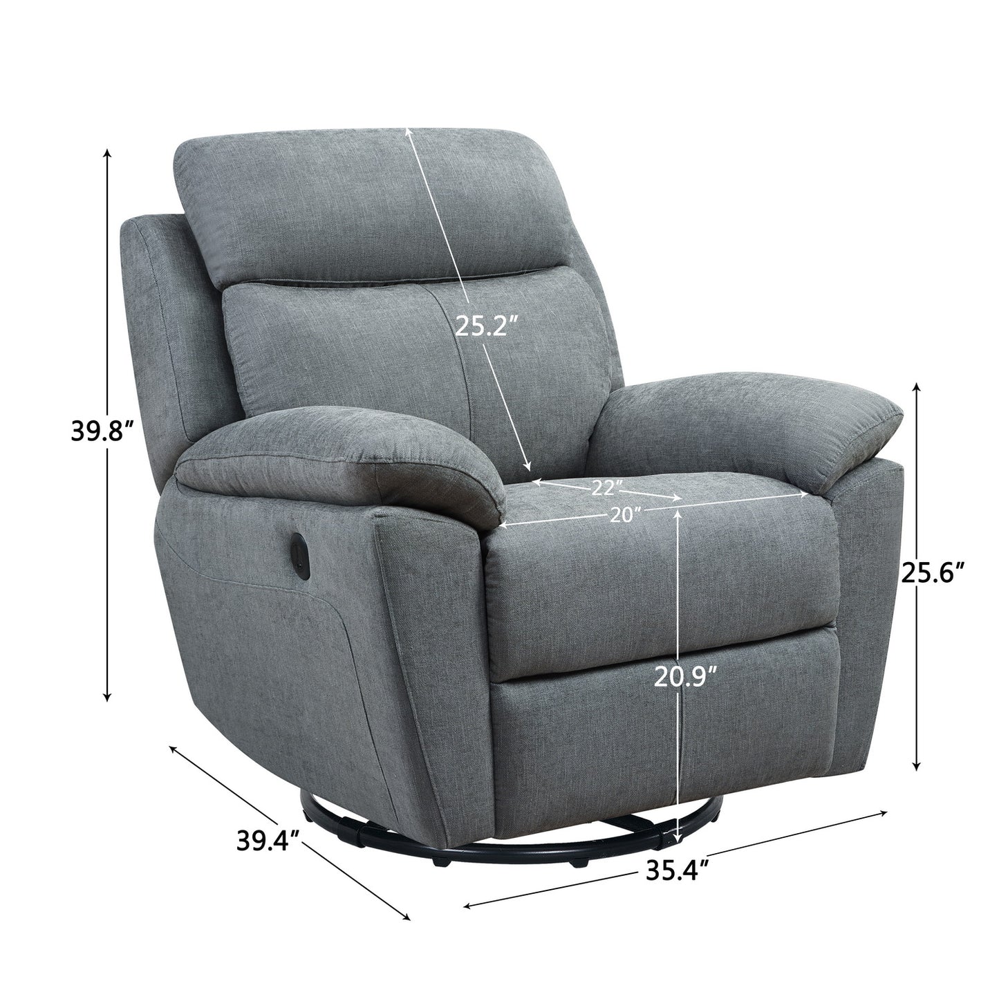 35" Light Gray Fabric Power Recliner With USB