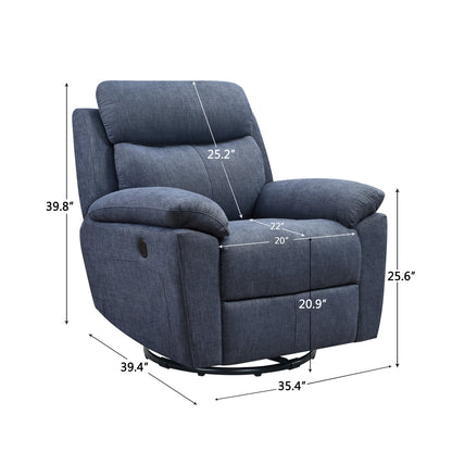 35" Blue Fabric Power Recliner with USB