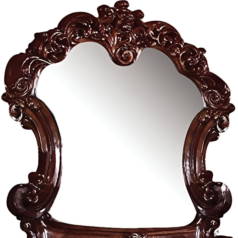 45" Brown Crowned Top Solid Wood Framed Dresser Mirror