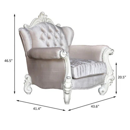 44" Ivory and Antiqued White Fabric Damask Tufted Chair and a Half And Toss Pillows