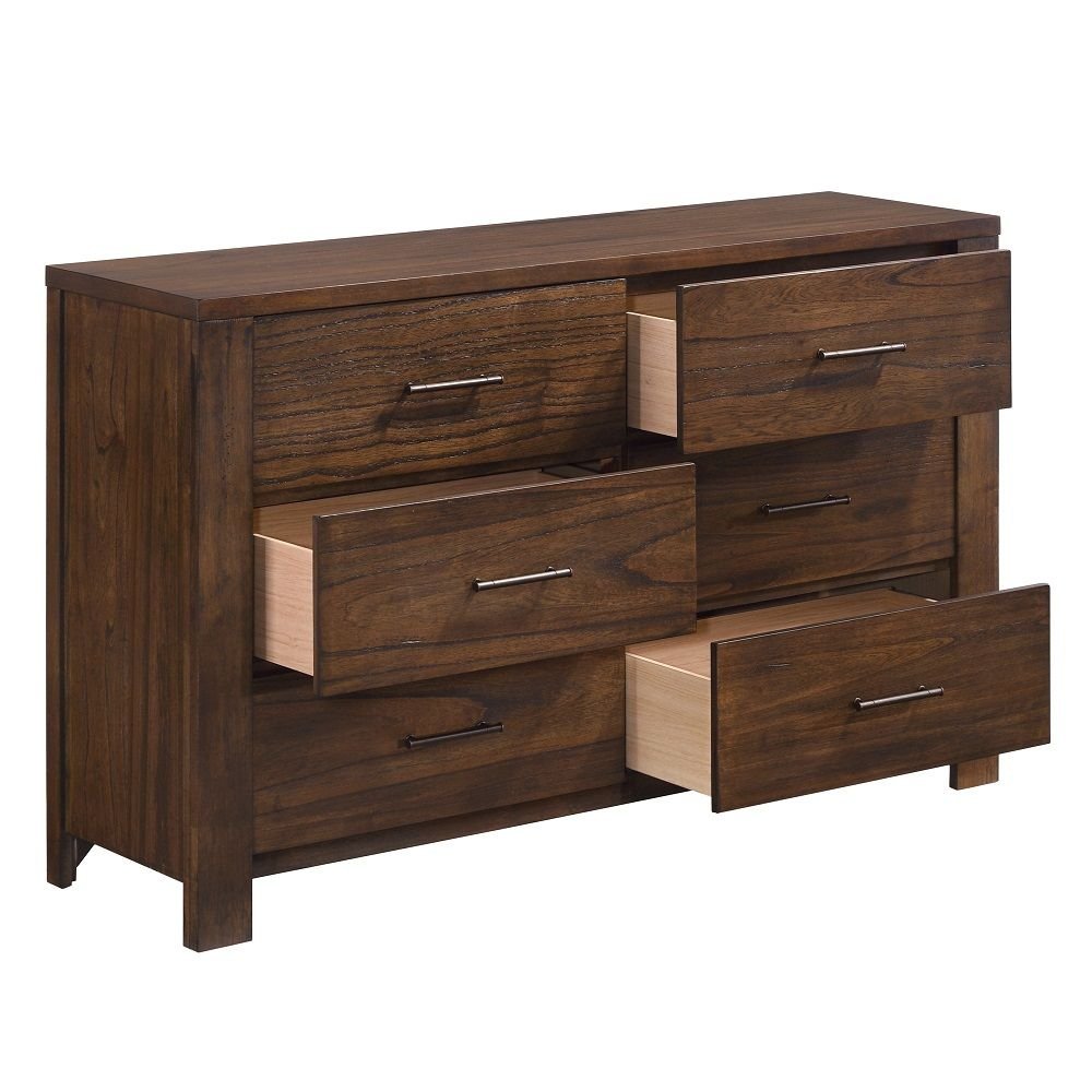 59" Brown Solid Wood Six Drawer Dresser