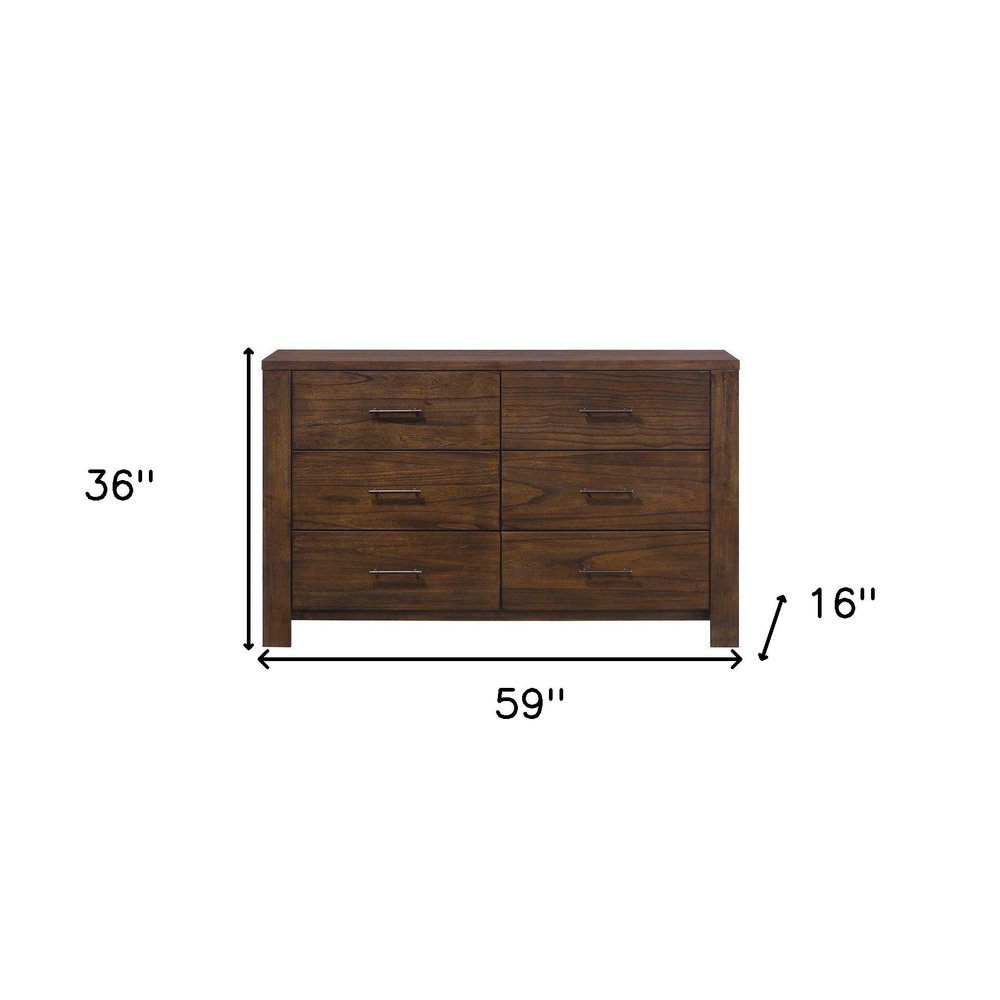 59" Brown Solid Wood Six Drawer Dresser