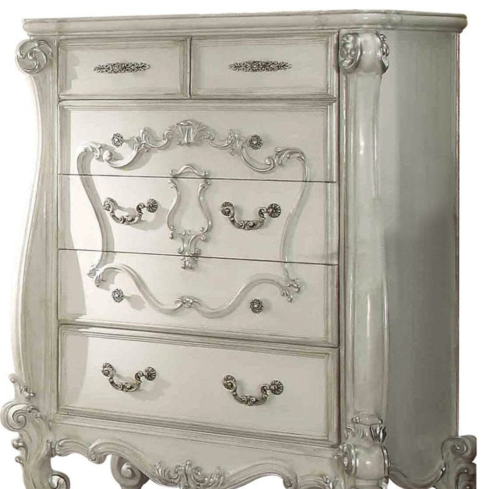 47" Brown Carved Scrollwork Wood Six Drawer Dresser