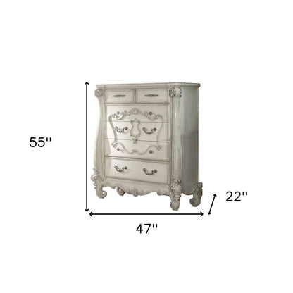 47" White Solid Wood Five Drawer Dresser