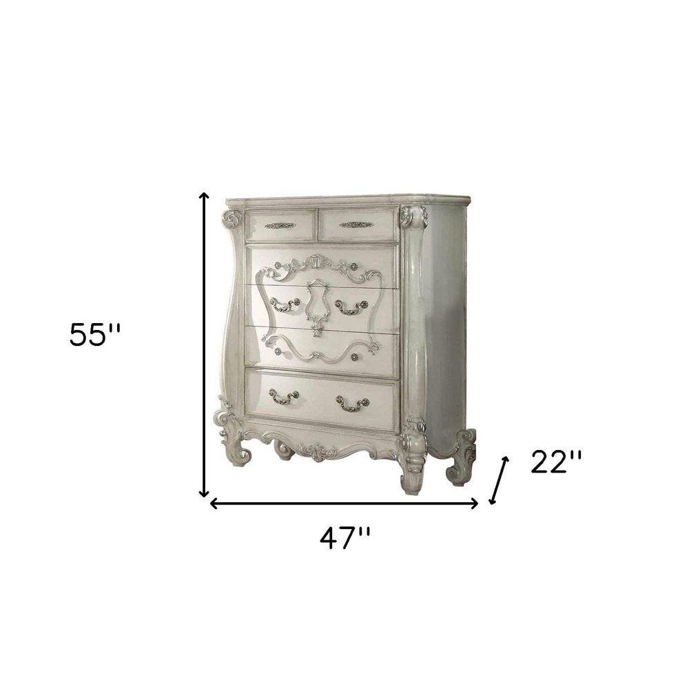 47" Brown Carved Scrollwork Wood Six Drawer Dresser