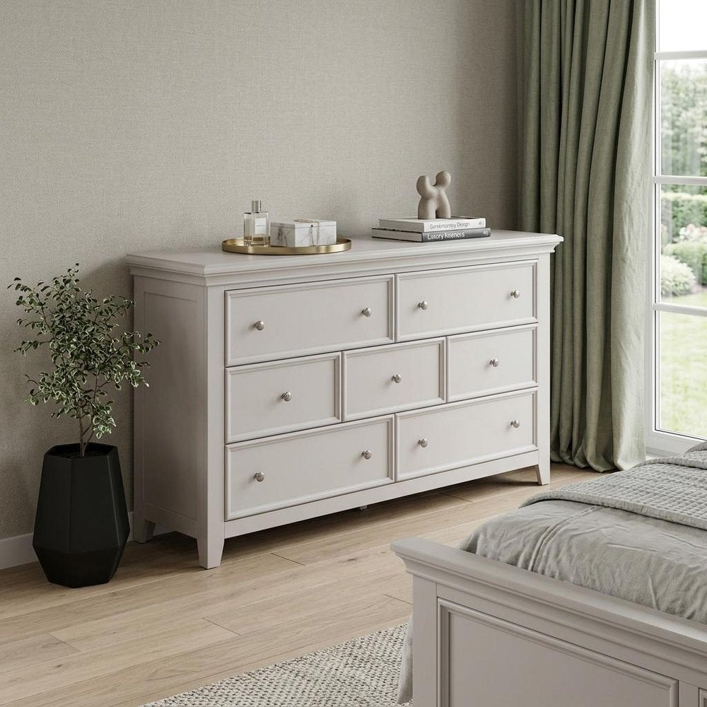 58" White Solid Wood Seven Drawer Triple Dresser