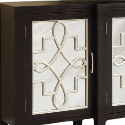 72" Black and Silver Mirrored Solid Wood and Glass Distressed Solid Console Table