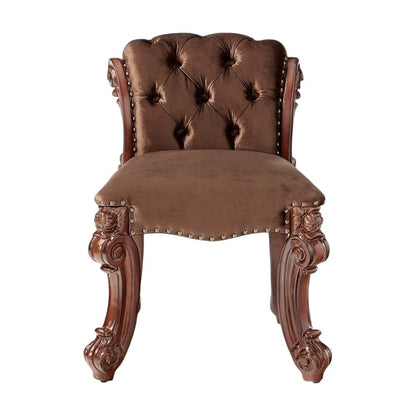 25" Dark Brown Fabric and Wood Vanity Chair