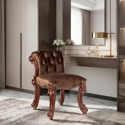 25" Dark Brown Fabric and Wood Vanity Chair
