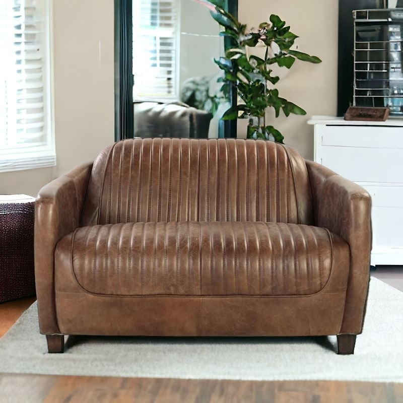 50" Brown Leather Loveseat