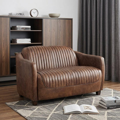 50" Brown Leather Loveseat