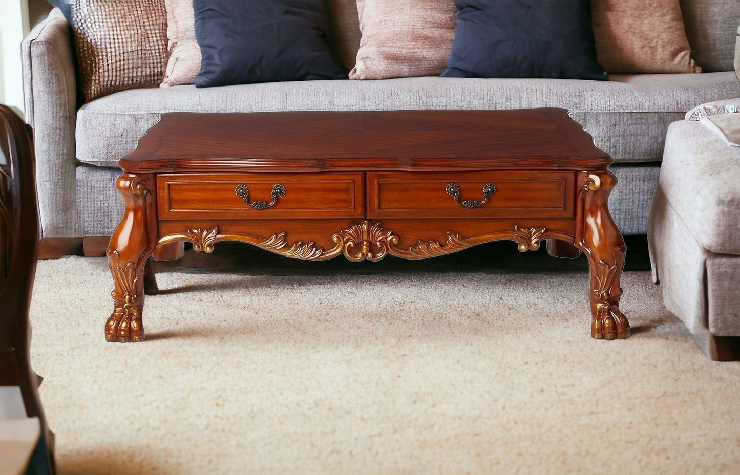 54" Brown Solid Wood Coffee Table With Two Drawers