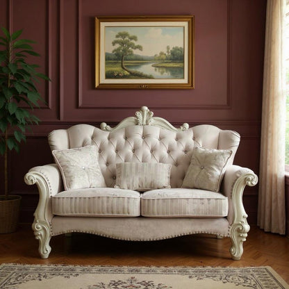 69" Ivory Chesterfield Loveseat and Toss Pillows