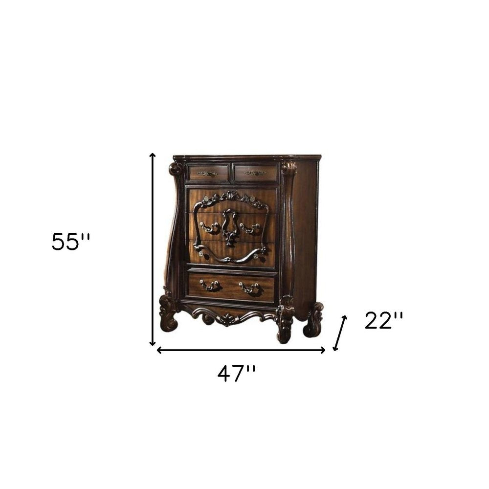 47" White Solid Wood Five Drawer Dresser