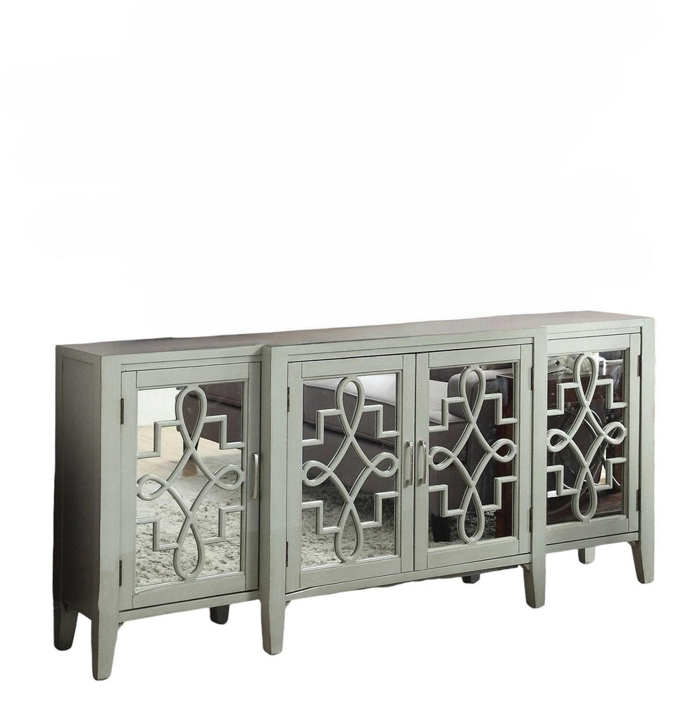 72" Black and Silver Mirrored Solid Wood and Glass Distressed Solid Console Table