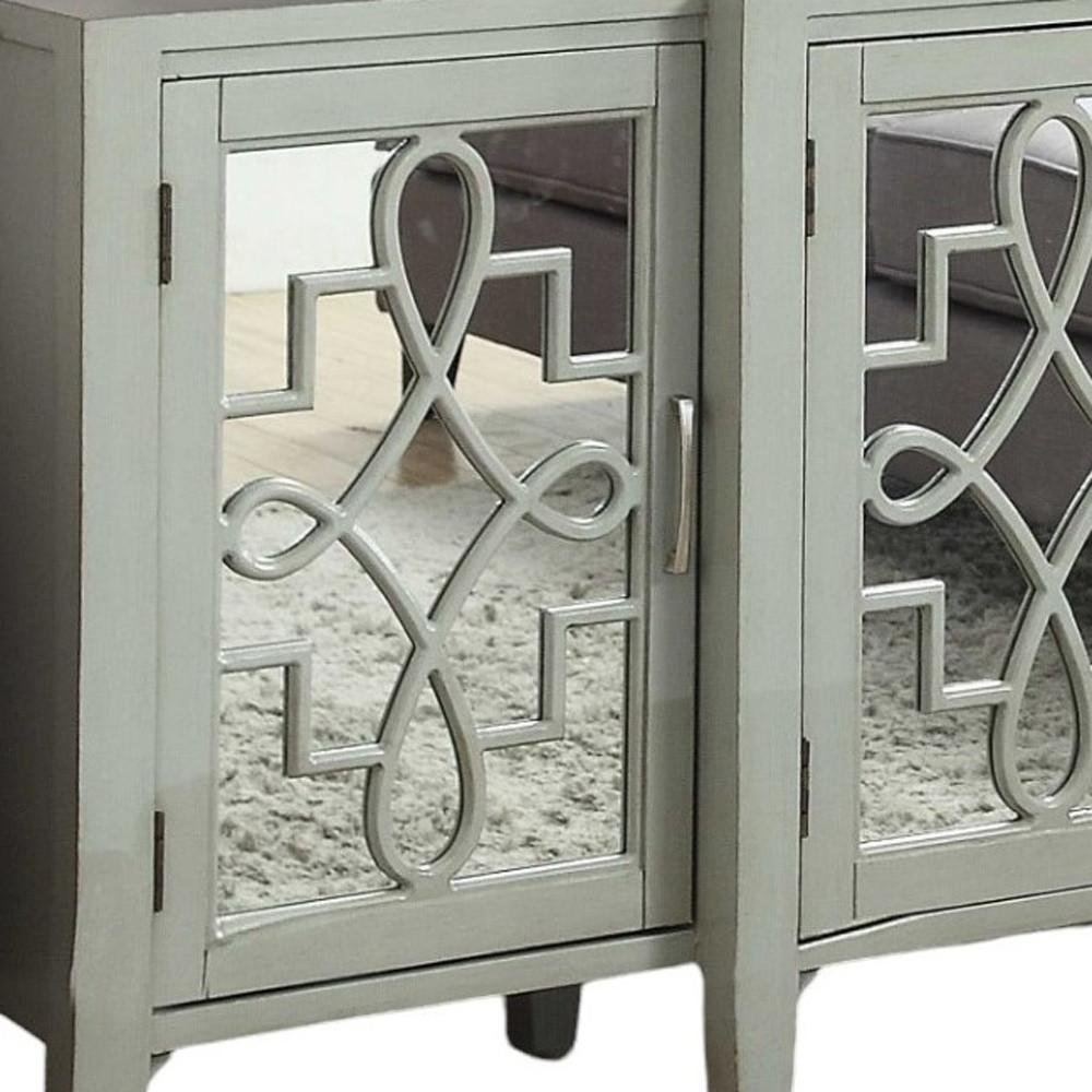 72" Black and Silver Mirrored Solid Wood and Glass Distressed Solid Console Table